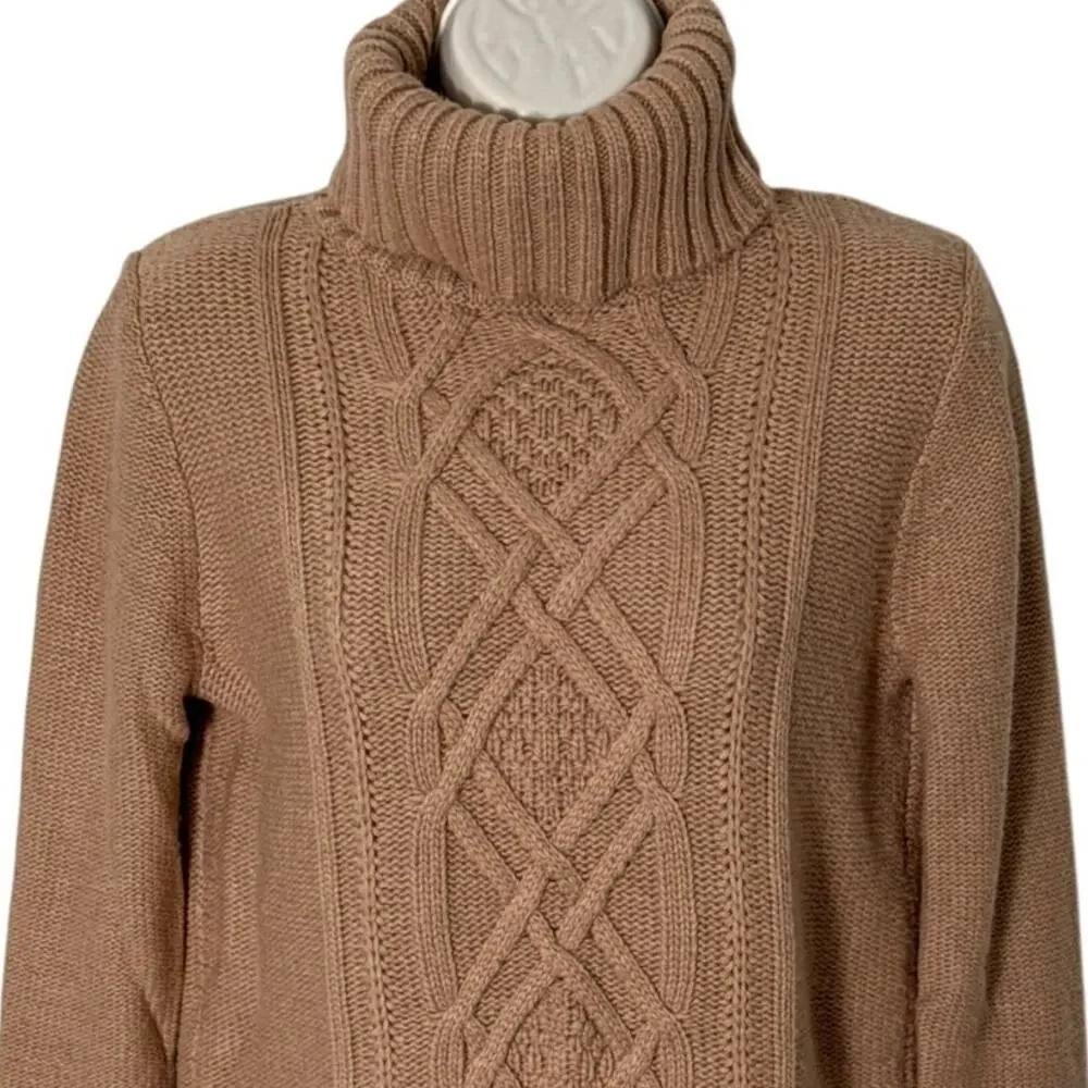 J. Crew Womens Cambridge Cable Knit Turtleneck Sweater Camel‎ B2795 Size S